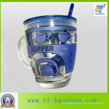 Glasschalen-Becher mit Deckel mit Abziehbild Kaffee Haferl Kb-Hn0735